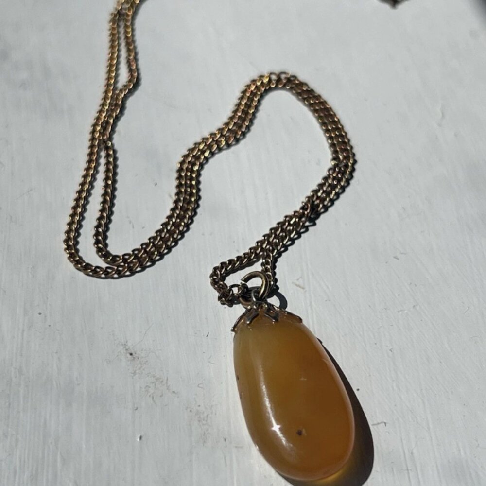 Antique Butterscotch Amber Necklace 10kt Gold Filled Chain 22"